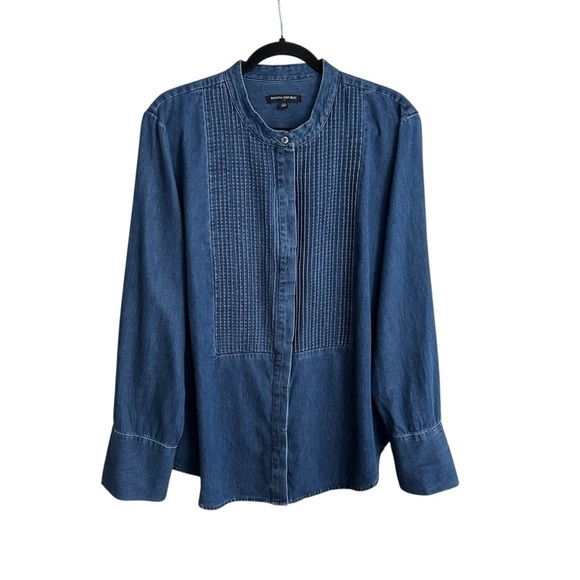BANANA REPUBLIC Denim Tuxedo Shirt Long Sleeve Button Up Western Casual Size XL - Picture 1 of 13